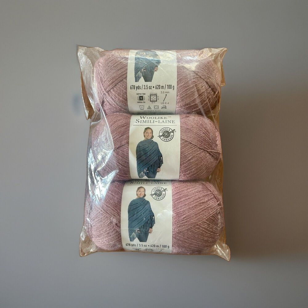 Loops & Threads Woolike Simili-Laine TL001 Rose Super Fine Yarn Skeins Lot 3